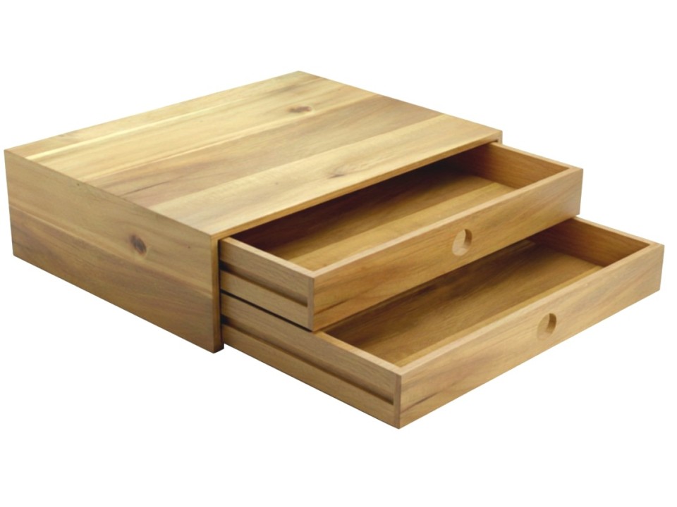 Premium Acacia Wood Desk Organizer with Two Drawers - Sustainable Office Storage